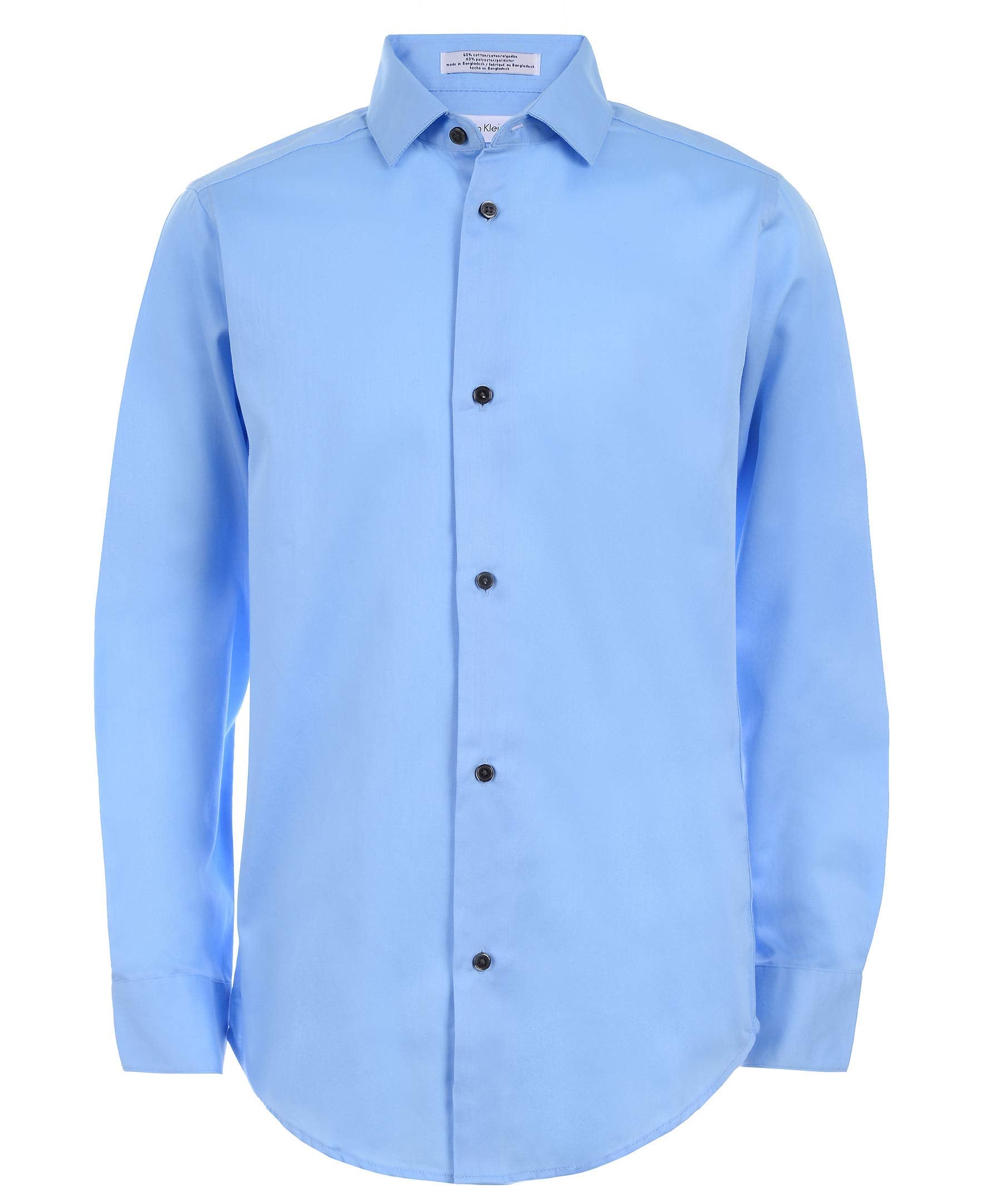 Calvin Klein Boys' Long Sleeve Sateen Dress Shirt, Button-Down Style with Cuffs & Shirttail Hem
